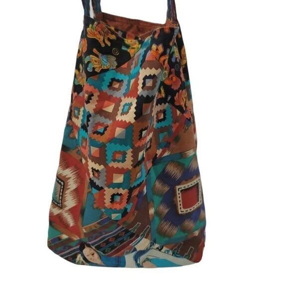 Vintage Handcrafted Indian Navajo/Aztec Reversible Slouchy Tote Bag - Picture 5 of 6